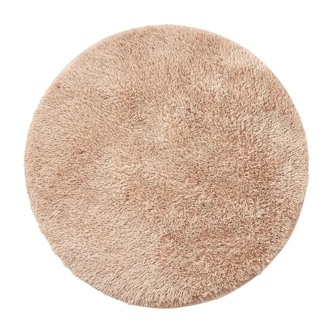 tapis-rond-salle-de-bain-camel, vue de dessus sur fond blanc