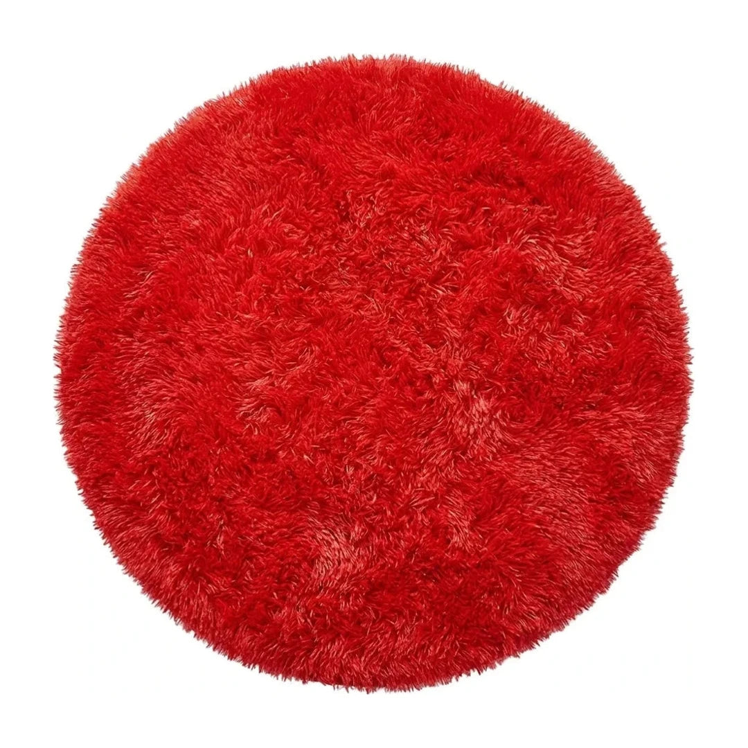 tapis-rond-salle-de-bain-rouge, vue de dessus sur fond blanc