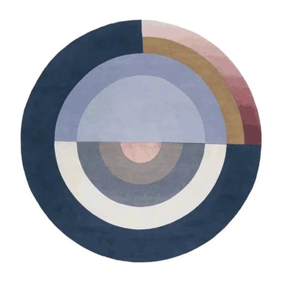 Tapis rond salon cercles concentriques bleu nuit