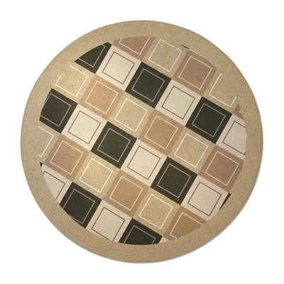 Tapis rond Wilton mid-century damier carrés brun et noir