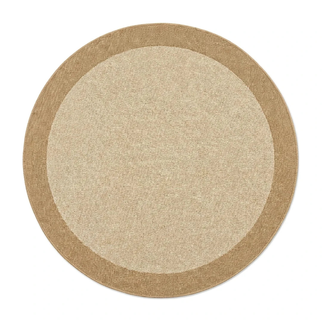 Tapis rond Wilton mid-century effet sisal beige, vue de dessus sur fond blanc