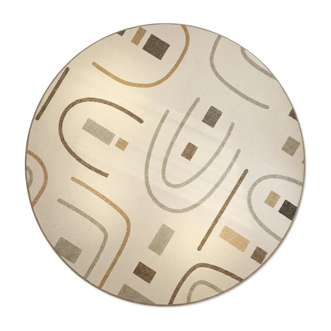 Tapis rond Wilton mid-century beige et brun, vue de dessus sur fond blanc