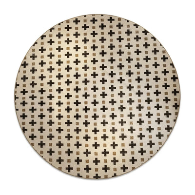 Tapis rond Wilton mid-century scandinave croix noir et beige
