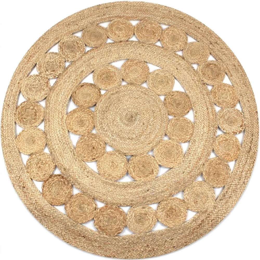 Tapis rond jute tressé main motif rosace | Rondea